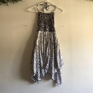 Girls Sz L Black White Polka Dot Sparkle Halter Dress Asymmetrical